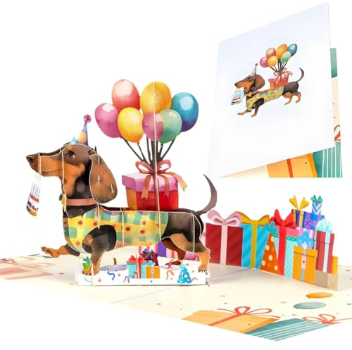 Dackel Geschenke Deko Dachshund Dog Blessing Geburtstagskarte Pop Up Karte Geburtstag 3d Hund Happy Birthday Karte Card Geburtstagsgruß mit Niedlichem Dackel-Deko für Hundeliebhaber mit Umschlag