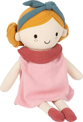 small Foot Stoffpuppe Lina, 39 cm große Kuschelpuppe mit rosa Kleid und Haarband, liebevoll gestaltete Puppe für Babys und Kleinkinder, 12778