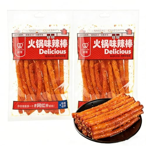 Jgfwat Hot Pot Spicy Strips | Chinese Hot Pot Spicy Sticks,Made of Flour, Chili and Spices | Tiktok Gluten Snacks from China | 2-pack Latiao, 100g/3.5oz per pack