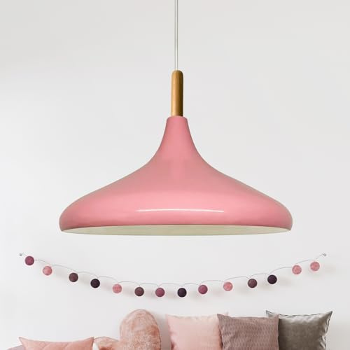 bamyum Champion Pendelleuchte aus Holz und Metall 35 cm, Esstisch, Küchenlampe Hängend E27, Hängelampe für Kinderzimmer, Schlafzimmer, Wohnzimmer, Rosa