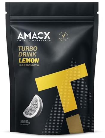 AMACX Turbo Drink Pulver für Ausdauersportler, Isotonisches Sport Getränkepulver + Electrolytes – 850g – Kohlenhydrate Pulver mit Elektrolyte, Glukose und Fruktose – Zitrone