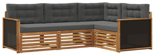 vidaXL Outdoor-Sofagarnitur 4 pcs Natur und Anthrazit, Patio Lounge, modernes Outdoor-Sofa, wetterbeständige Eckbank, robuster Gartenmöbel, Bequeme Terrassenbestuhlung