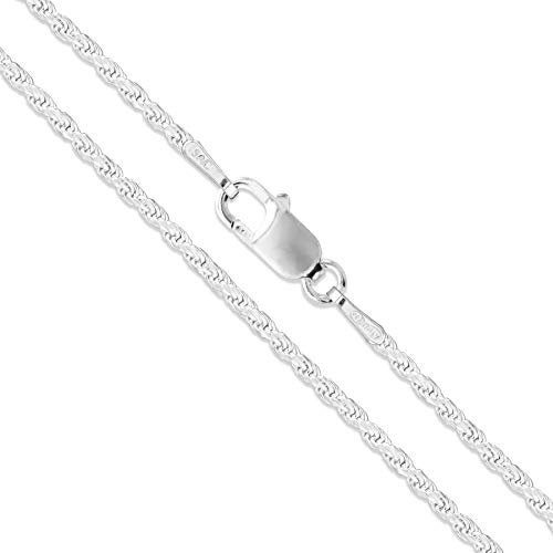 Sterling Silver Diamond-Cut Rope Chain 1.1mm 1.5mm 1.7mm 2mm 2.5mm Solid 925 Italy New Necklace, Length 22 Inches, Sterling Silver, No Gemstone