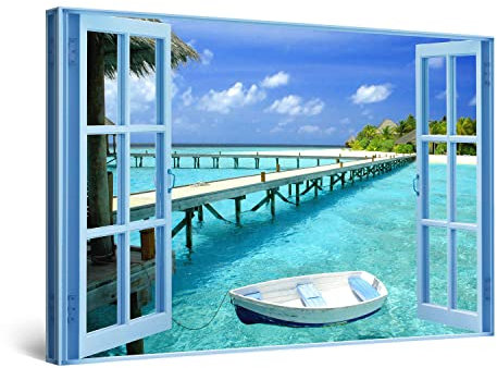 Startonight Impression Sur Toile Fenêtre Paradis de l'Eau, Tableau Paysage - Decoration Murale Salon Moderne - Image sur Toile - Grande 80 x 120 cm Idée Cadeau Élégante et Originale