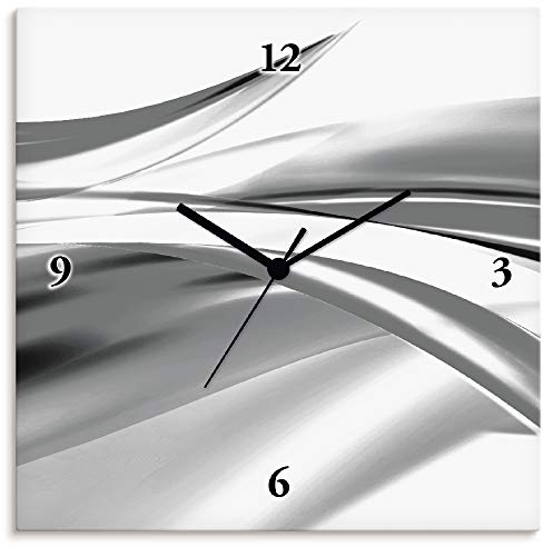 ARTLAND Wanduhr ohne Tickgeräusche Alu Funkuhr 30x30 cm Quadratisch Lautlos Design Welle Abstrakt Modern Kreativ Ausgefallen S7KX