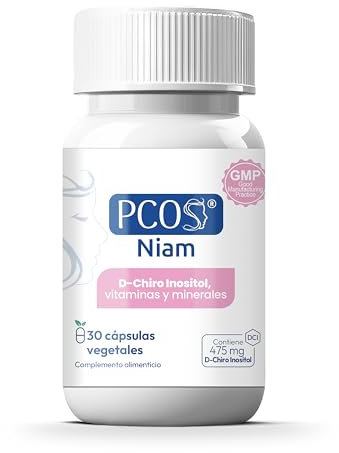 PCOS NIAM | D-Chiro Inositol para SOP | Con Ácido Fólico, Biotina, Vitamina B12, B6 y D3 | Suplemento Ovarios Poliquísticos | Regulación Hormonal | 30 Cápsulas | 1 Mes