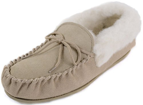 Damen-Lammfell-Mokassins/Slipper mit fester Sohle, braun - camel - Größe: 39