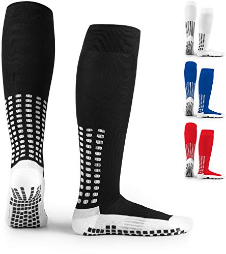 LUX SPORTS Anti-Slip Knee-High Football Socks - One Size, Black, Cotton, Unisex - Non-Slip Stability for Football Grip Socks