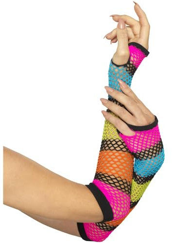 Smiffy's Smiffys Guantes de rejilla largos, flúor, con raya negra