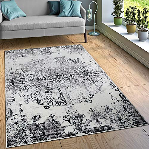 Paco Home Designer Teppich Wohnzimmer Teppiche Ornamente Vintage Optik Schwarz Weiß, Grösse:200x280 cm