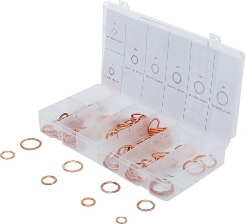 BGS 9313 | O-Ring-Sortiment Kupfer | Ø 8-20 mm | 95-tlg. | Hohlringe zur besseren Formbarkeit | 7 Größen | Ø 8, 10, 12, 14, 16, 18, 20 mm