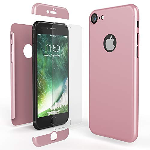 NALIA Coque Integrale Compatible avec iPhone 7, Ultra-Fine Housse Avant & Arrière Protection avec Verre Trempe, Rigide Mince 360-Degrées Cover Etui Slim Premium Hard-Case Bumper, Couleur:Rose Gold Or