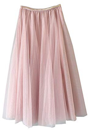 Elonglin Damen Mädchen Mode Plissee Rock Plisseerock Einfarbig Röcke Freizeitrock Mittellang Gazerock Elegant Pink One Size(Länge-78CM)