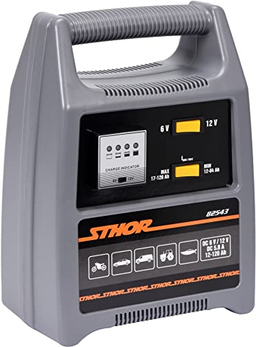 STHOR Profi KFZ-Batterieladegerät | 6-12 Volt | 8A | 12-120Ah | LED-Anzeige | optimaler Ladestrom | Batterie Ladegerät Starthilfe
