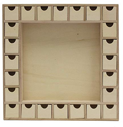 13 Inch Christmas Advent Calendar Shadow Box - Pre Assembled with Removable Drawers - Unfinished Wood Ready to Decorate and Personalize - For DIY, Gifts & Crafts