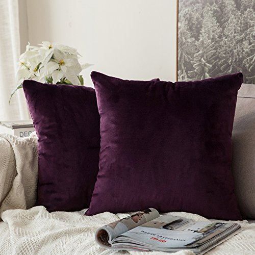 MIULEE Samt Kissenbezug Kissenhülle Kissenbezüge Sofakissen Dekorative Dekokissen Couchkissen Deko Bezug Überzug Zierkissen für Sofa Wohnzimmer Schlafzimmer 2er Set 55x55 cm Aubergine Lila