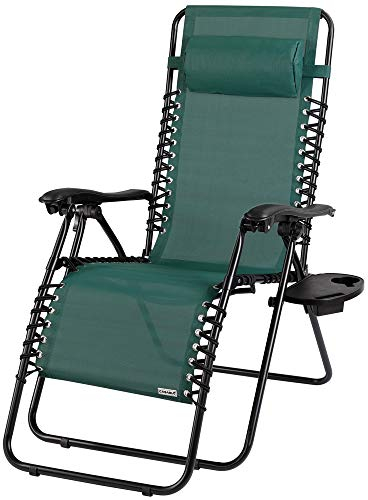 CASARIA® High Back Luxury Folding Garden Armchair | Zero Gravity Adjustable Backrest Recliner Chair | Weatherproof 175kg Capacity 184x69x116cm Pillow Table Shelf Lounger | Green