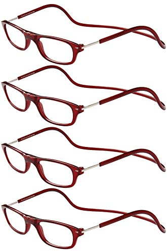 TBOC Pack: Lesebrille Lesehilfe für Herren Damen - [Pack 4 Einheiten] Dioptrien +1.50 Bordeaux Fassung Stärke PC Handy Faltbar Frau Mann Magnetverschluss Clip Alterssichtigkeit Presbyopie