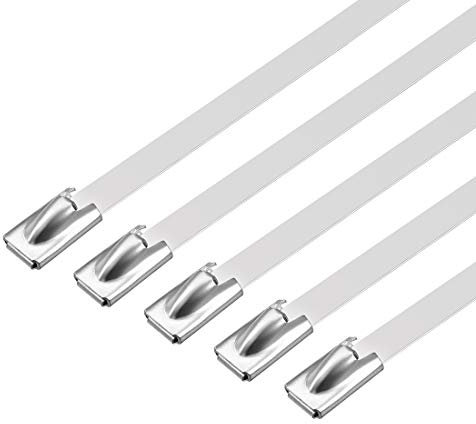 sourcing map 35 Inch Stainless Steel Cable Zip Ties 0.18 Inch Width Metal Exhaust Wrap 5pcs