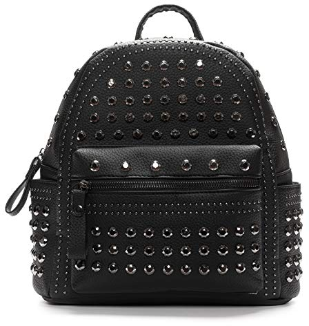 Damen PU Leder Nieten Nieten Rucksack Schwarz Gothic Rucksack börse Punk Rock Casual Daypack für Frauen und Mädchen, Schwarz (schwarz), Medium