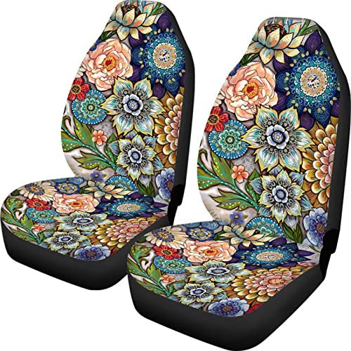 TOADDMOS farbenfroher Boho-Blumenmuster Autositzbezüge für Damen,universeller Schutz für Vordersitze,passend für Auto,SUV,Limousine,LKW