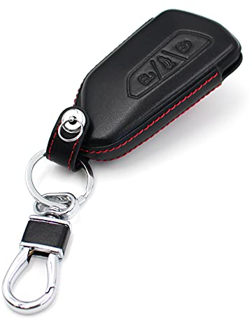 Schlüssel Hülle VF für 3 Tasten Auto Schlüssel Leder Cover Schlüsselhülle Etui Schutzhülle (Schwarz Rot Leder)