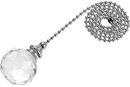 sourcing map Chaîne de traction pour ventilateur de plafond, extension de 50,8 cm, finition nickel, pendentif boule de cristal transparent de 30 mm