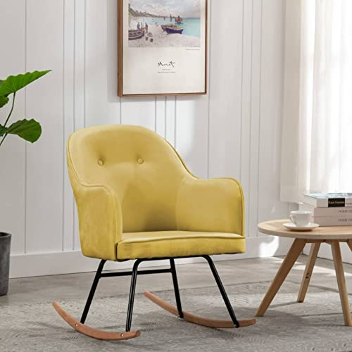 Tidyard Schaukelstuhl Relaxstuhl Schaukelsessel Wohnzimmersessel Lounge mit dick gepolsterte Kissen Senfgelb Samt
