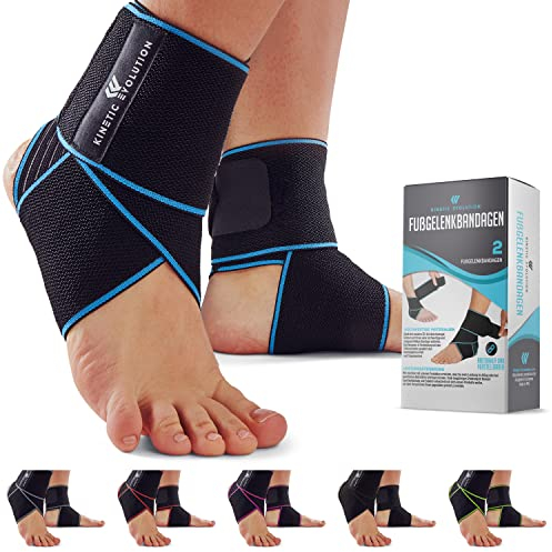 KINETIC EVOLUTION einstellbare Fußbandage bietet elastischen Knöchelschutz für Damen und Herren. Ideal für Sportarten wie Tennis und Laufen. Verstellbar, bequem und strapazierfähig. (Blau 2 Stück)