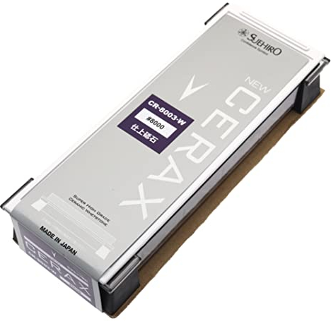 Suehiro Pietra di finitura giapponese per affilare New Cerax CR-8003-W grana extra fine 8000, pietra attaccata ad una base antiscivolo bianca, pietra incorporata