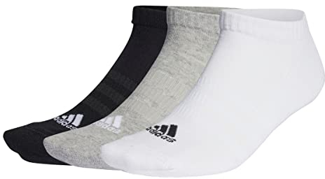 adidas Unisex Cushioned Low-Cut Socks 3 Pairs, Medium Grey Heather / White / Black, 6.5-8