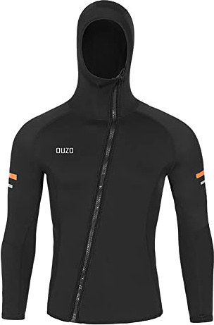Wetsuit Top Men's 1.5Mm, Hooded Neoprene Wetsuits Jacket with Long Sleeve Front Zipper for Diving Surfing Swimming Snorkeling,L