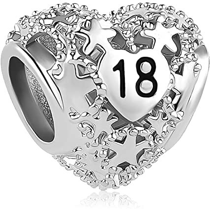 FGT Awesome 18 Love Heart Bead Charm fits Pandora Charms Moments Bracelets Birthday Jewellery Gift for Women Sister Family Sparkling Star