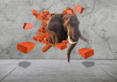 wandmotiv24 Fototapete 3D Optik Elefant Ziegelsteine, 200 x 140cm - selbstklebende Strukturtapete, Wanddeko, Wandbild, Wandtapete, Afrika Tier Ziegel Beton M6618