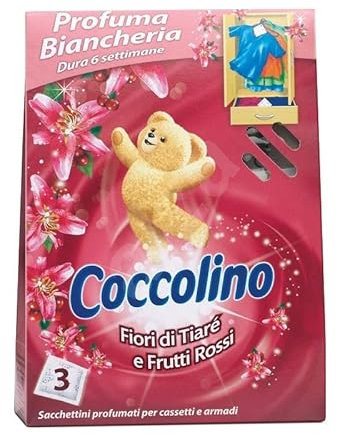 Coccolino Sacs parfumés linge fleurs de tiaré et fruits rouges, 1 paquet de 3 sacs