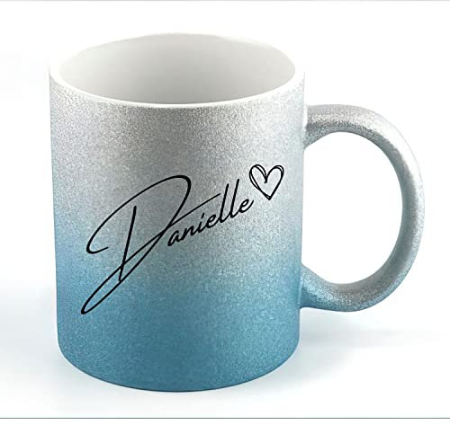 Personalised Name Mug Glitter or Metallic Mug - Gift for her Daughter Wife Girlfriend Mum- 11oz Ceramic - Birthday Present (Glitter Silver/Blue)