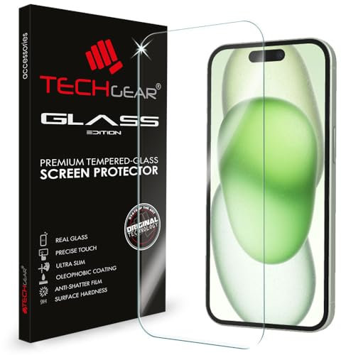 TECHGEAR GLASS Screen Protector for iPhone 16 / iPhone 15 6.1 Tempered Glass Screen Protector Cover [2.5D Round Edge] [9H Hardness] [Crystal Clarity] [Scratch-Resistant] [No-Bubble]