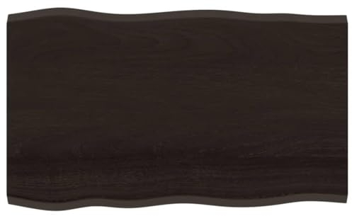 vidaXL Tischplatte, Holzplatte für Tisch Esstisch Couchtisch, Massivholzplatte Handgefertigt mit Baumkante, Ersatztischplatte, Dunkelbraun 100x60x2cm Massivholz Eiche Behandelt