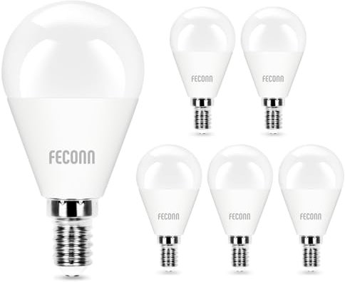 FECONN E14 Led Light Bulb, 7W 550lm E14 LED Bulb, Cool White 6500K Daylight Small Edison Screw (SES) Bulb, G45 Golf Ball Energy Saving Lightbulbs, Non-dimmable (6 Pack, Daylight)