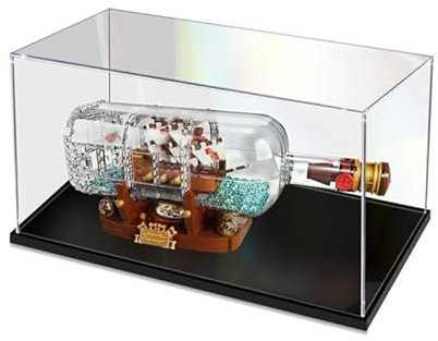 Caja exhibición acrílico para Lego 21313 Barco una Botella,Modelo Bloque construcción Coleccionable Caja Transparente a Prueba Polvo Caja Almacenamiento Vitrina(Modelo no Incluido)(2MM)