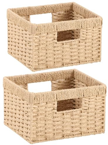 YheenLf Aufbewahrungskorb, 2er-Pack Körbe (30x30x17.5cm/25.5x25.5x16cm), Korb geflochten, Stapelbare Regalkörbe, Aufbewahrungsboxen für Schlafzimmer und Badezimmer, Schöner Baskets, Natur