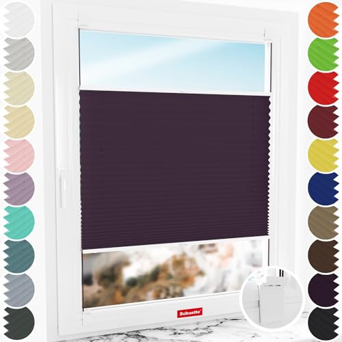 Schuette® Plissee ohne Bohren zum Kleben ● Thermo Kollektion: Violet Paradise (Violett) ● 65x230cm (Breite x Höhe) ● Suprafix Klebe- & Schraubhalter 2in1 Set Letsbond ● Bequeme Rollo