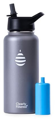 Clearly Filtered 32oz Water Bottle/Targets 220+ Contaminants/Double-Wall Insulated Stainless Steel Filtered Water Bottle BPA/BPS-Free Phthalate-Free Filters Fluoride Lead Chlorine (Charcoal)