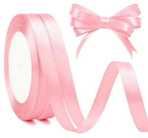 Ruban Rose 2pcs 10mm X 23m Satin Fin Pour Cheveux Femme, Poudré, Cadeau, Ballons, Gâteaux, Décoration De Fête De Mariage, Fleurs, Cancer Du Sein