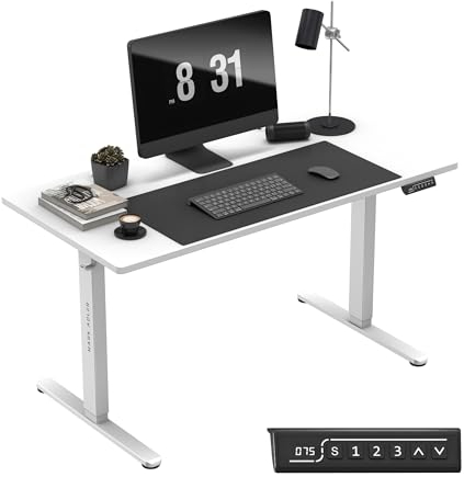 MARK ADLER Leader 7.4, Bureau Assis Debout électrique 140x70 cm, avec Rangement, Support Casque, Passages de câbles, Panneau mémoire, Idéal pour Home Office, Charge Max 70 kg, Blanc