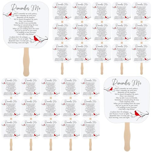 Teling 50 Pcs Funeral Favors for Guests Cardinals Memorial Gift Paper Fans Handheld Remember Me Paper Fans with Wooden for Guest Celebration of Life Decorations Services Sympathy Gift