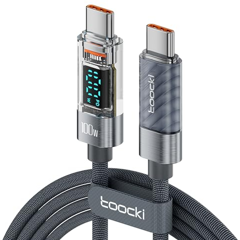 toocki Cable USB C a USB C 100 W, 2 M Carga Rápida con Pantalla LED, PD QC5.0 para iPhone 16/16 Pro/16 Pro Max MacBook Pro Air iPad Pro Air Galaxy S24 S23 Pixel, Gris