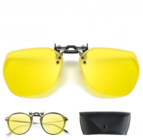 Polarisiert Nachtfahrbrille Clip für Brillenträger - Verbessern Sie die Sicht bei Nacht und Regenwetter,Gelbe HD Polarisierte Gläser,ISO-12312 Standard, Ultraleicht,Herren, Damen