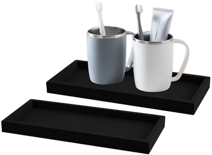 LdawyDE Badezimmer Tablett, 2 Stück Dekotablett Deko Tablett Schwarz Rechteckig Silikon Ablageschale für Badzimmer Schminktisch Bad Deko Tablett für Handtuch Seife Kosmetik Pflanze Kerzen