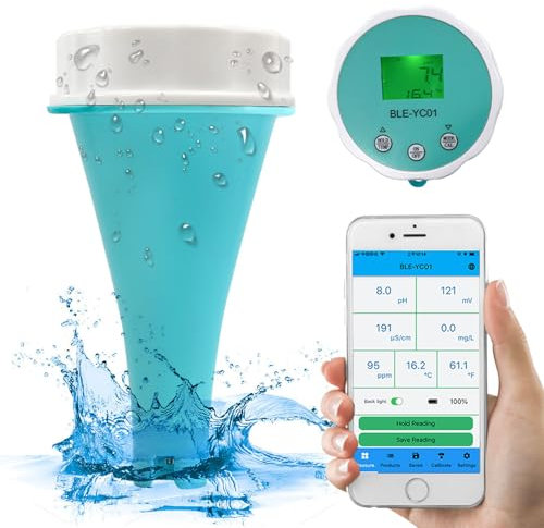 Yallmie 6 In 1 Pool MessgeräT, Pool Wassertester Digital Wifi Schwimmendes Ph Chlor MessgeräT, Ph MessgeräT Wasser Wasserdichtes mit Bluetooth Chlor MessgeräT Pool für SchwimmbäDer Badewannen Aquarium